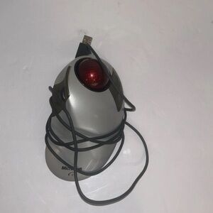 Microsoft Gray and Red Trackball Mouse